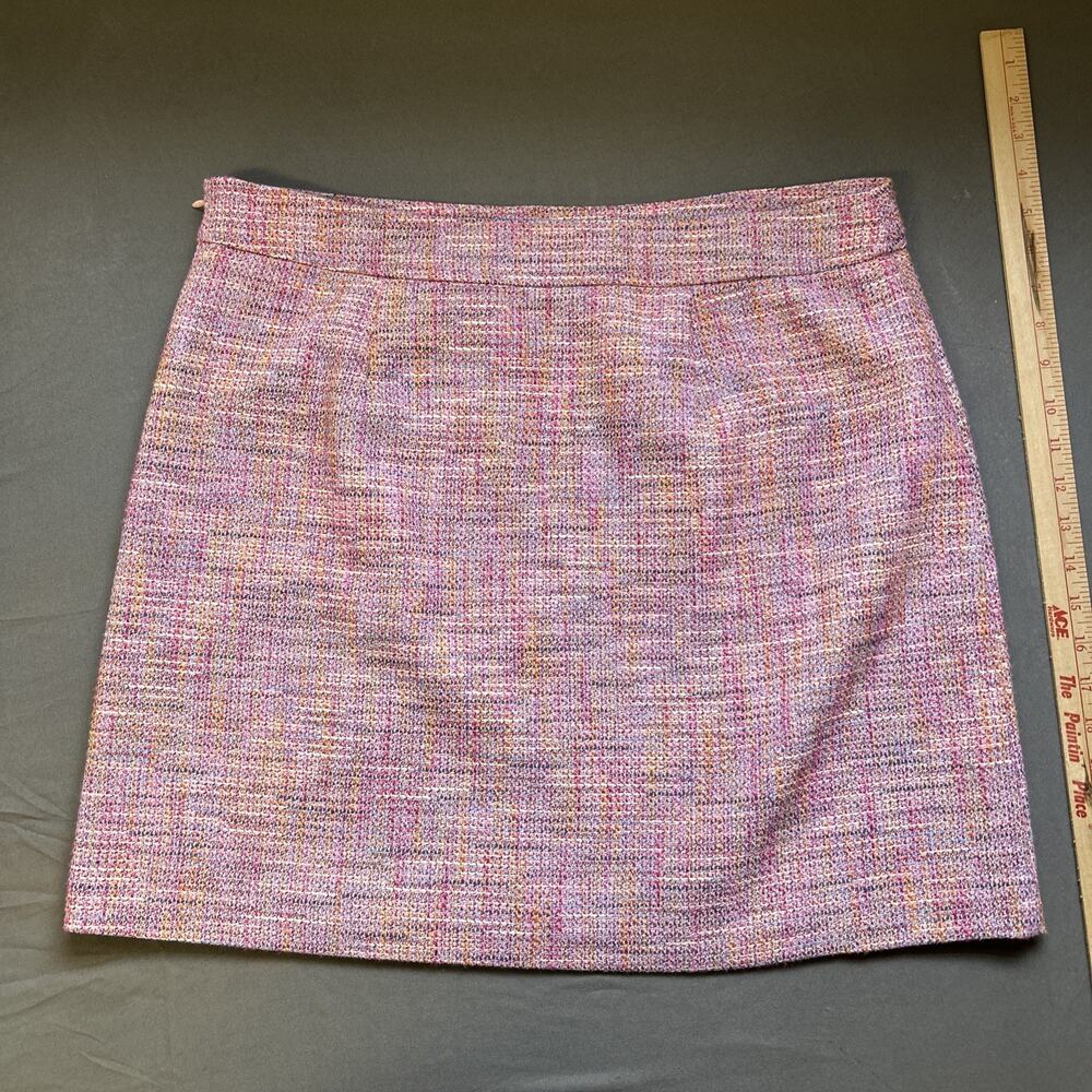 Ann Taylor LOFT Tweed Mini Skirt Size 12 Pink Orange Preppy Chic Career Classic